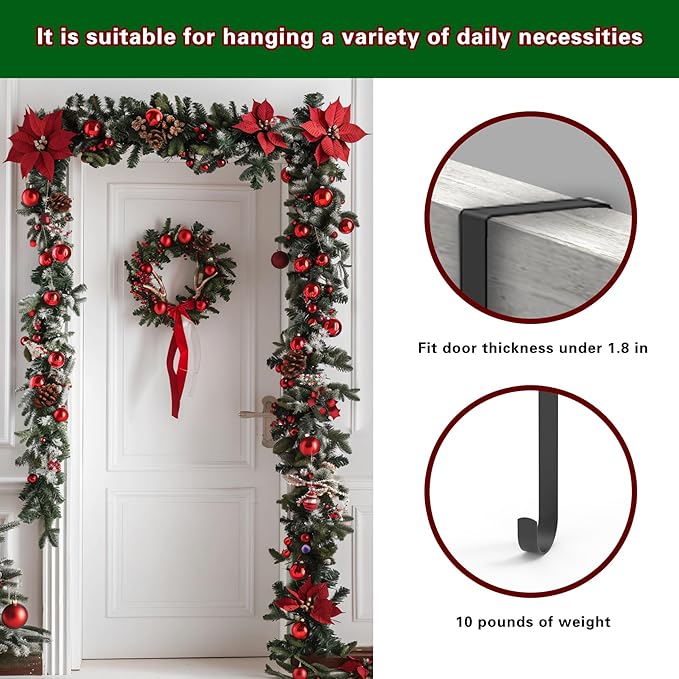 15" Wreath Hanger,Christmas Decorations, for Front Door, Indoor or Outdoor Over The Door Wreath Hook Hanger for Easter Spring Halloween Xmas Wreath Decorations, Steel Material, 20lb Load Bearing