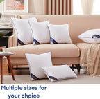 Siluvia Decorative 18x18 Pillow Inserts Set of 4 - Square Throw 18 Pillows with 100% Cotton Cover for Sofa, Couch, and Bed - White
