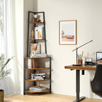 VECELO 6 Tier Corner Shelf 69 Inch Industrial Bookshelf with Metal Frame, Multipurpose Tall Plant Stand with Opening Display Shelves for Living Room, Bedroom, Home Office, Small Space, Brown