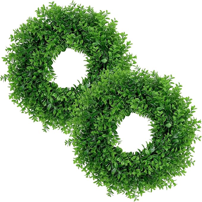 U'Artlines 2Pack 17" Front Door Wreaths Artificial Spring Summer Greenery Hanging Garland for Home Wedding Wall Window Decoration (17'' Boxwood,2)