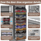 PAULONE 12 Pocket Over the Door Shoe Organizer,Reusable Breathable Large Mesh Bag Men's & Women's Sneaker Organizer,Shoe Organizer for Kids,Hanging Shoe Storage Hanging Bag (Grey)