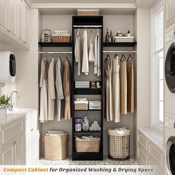 48" Closet Organizer System, 4FT Closet System for Small Closets with 4 Hanging Rods & 3 Shelves, 80"H Small Closet Organizers and Storage for Bedrooms, Cloakrooms, Black