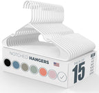 Neaties Plastic Hangers 15 Pack – Made in The USA – 6lb Capacity Standard Clothes Hangers with Notches and Reinforced Edges for Dresses, Lingerie, Shirts, Pants, and Jackets – White