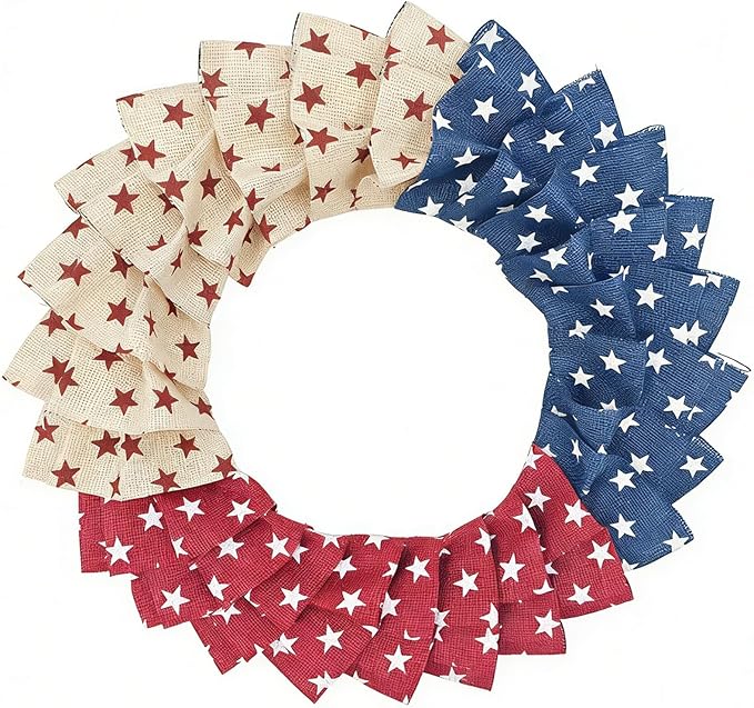 Patriotic Wreath for Front Door Red White Blue Wreath 4th of July Wreaths for Door Wall Memorial Day Decor Independence Day Hanging Decoration for Outside Home Farmhouse Holiday (Little Star)
