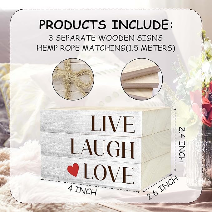 Decorative Books for Home Decor, Wood Book Stack for Table Decor, Live Laugh Love Decor Books for Living Room Bookshelf Office Coffee Bar, Farmhouse Stacked Books Decor (L26)