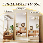 BEAUTYPEAK 86"x40" Rectangle Full Body Floor Mirrors, Full Length Mirror with Stand, Large Gold Mirror for Bedroom, Dressing Room, Leaning, Standing or Hanging Horizontally/Vertically