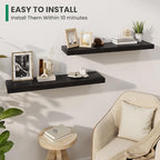 Solid Wood Floating Shelves For Wall, 36”W x 9”D x 1.56”H Large Wall Shelves for Living Room Bedroom Bathroom Kitchen Drcor Storage with Invisible Heavy-Duty Metal Bracket, Carbonized Oak, 2 Pack