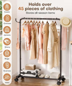 Homde Rolling Clothes Rack with Hooks: Standing Garment Storage for Indoor - Hanging Rod for Bedroom Laundry Room - Coat Dress Organizer on Wheels with luggage shelf (Black, 31.5")