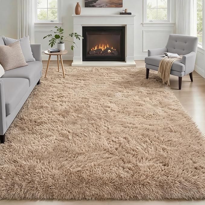 Fluffy 4x6 Area Rugs for Living Room Bedroom: Ultra Soft Shag Rug Non-Slip Non-Shedding Small Plush Bedside Rug Indoor Floor Carpets for Kids Room Playroom Entryway Nursery Dorms Home Decor Beige