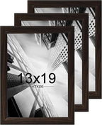 KTKDE 13x19 Picture Frame Set of 3 Walnut Wooden frames, Vertical & Horizontal Wall Hanging for Wall Display,Studio Gallery Photo Frame for Photos, Posters & Art Prints