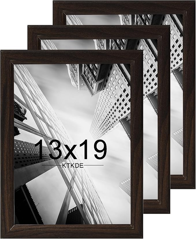 KTKDE 13x19 Picture Frame Set of 3 Walnut Wooden frames, Vertical & Horizontal Wall Hanging for Wall Display,Studio Gallery Photo Frame for Photos, Posters & Art Prints