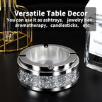 Ashtray, Cool Ashtrays for Cigarettes Outdoor, Cute Glass Ash Tray for Office Tabletop, Crushed Diamond Home Decor, Bling Crystal Decorative Ashtray for Smokers Indoor Use, 4"L x 4"W x 1.57"H, Silver