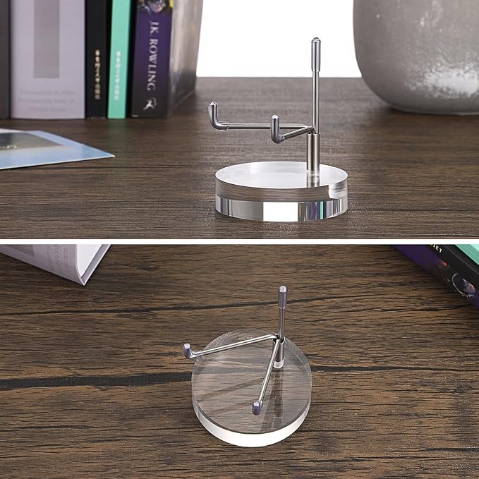 Hipiwe Adjustable Metal Arms Display Stand Easel with Acrylic Base Small Display Easel Holder for Fossil Coral Geodes Rock Mineral Agate Crystals Seashell and Small Collectibles, 2.4*2.4*3.1 inch