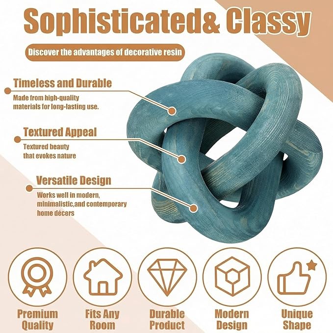 Yalikop 3 Link Wood Knot Decor Rustic Home Décor Accents Hand Carved Coffee Table Decoration, Boho Chain Link Decoration, Modern Shelf, Rustic Objects for Home Living Room Bedroom(Blue)