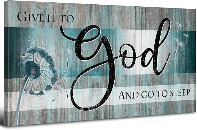 Large Christian Wall Art Bible Verses Wall Decor Give It to God and Go to Sleep Bedroom Pictures Inspirational Quote Wall Art Turquoise Teal Scripture Artwork for Living Room Home Decoration 24x48"