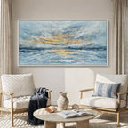 Extra Large Framed Blue Gold Abstract Wall Art for Living Room, Oversized Coastal Horizon Canvas Prints Paintings Artwork for Walls, Horizontal Modern Pictures for Bedroom Dining Room Wall Decor 36x72
