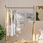 Hanging Closet Organizer and Storage, Clothes Hanging Shelves Wire Baskets for Clothing Sweaters Purse Handbags Shoes White 5 Tier