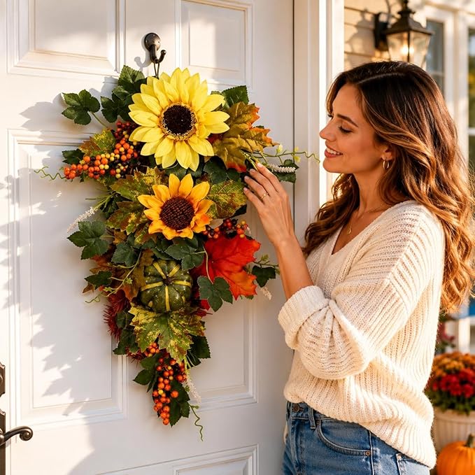 Generic Blossoms Pumpkin Swag Tree-Shaped Autumn Door Swag Naturalistic Design Hanging Autumn Decoration