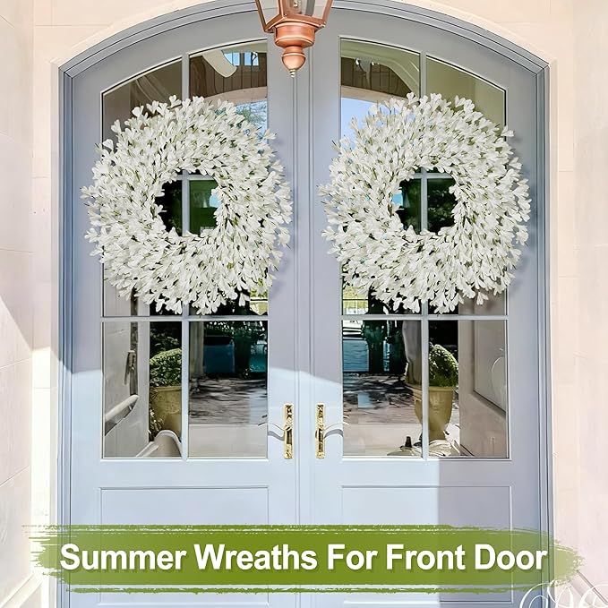 26 Inch Spring Wreaths for Front Door Large Easter Valentines Forsythia Floral Summer Spring Door Wreaths Outdoor All Season Spring Decorations for Home Porch Room Window Wall Farmhouse Decor(White-R)