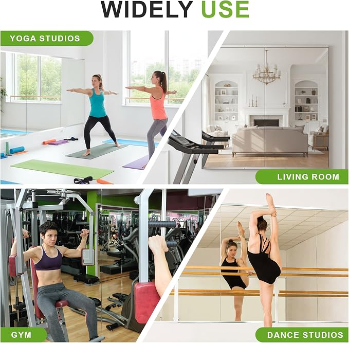 FICTOR Home Gym Mirror for Wall, 48"x28"x2 PCS Large Workout Mirrors with Tempered Glass, Full Length Frameless Body Mirror for Garage, Dance, Yoga, Bedroom