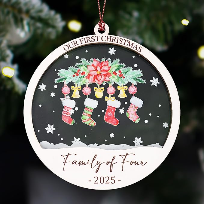 Baby First Christmas Ornaments 2026, Family of Four Ornament, Newborn Baby Gifts for Couples, Baby Announcements Ideas, First Time Parents Mom Dad Gifts, Our First Christmas Decoration Ornament