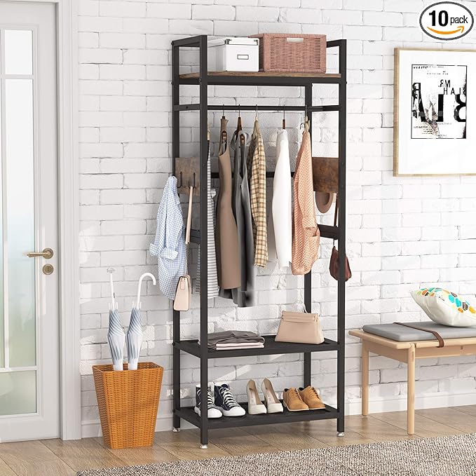 Tribesigns Small Heavy Duty Clothes Rack Set of 10 with Shelf and Hanging Rod, Freestanding Closet Organizer, Industrial Hall Tree Garments Rack for Small Space,Bedroom,27'' W X 69'' H, 10 pcs