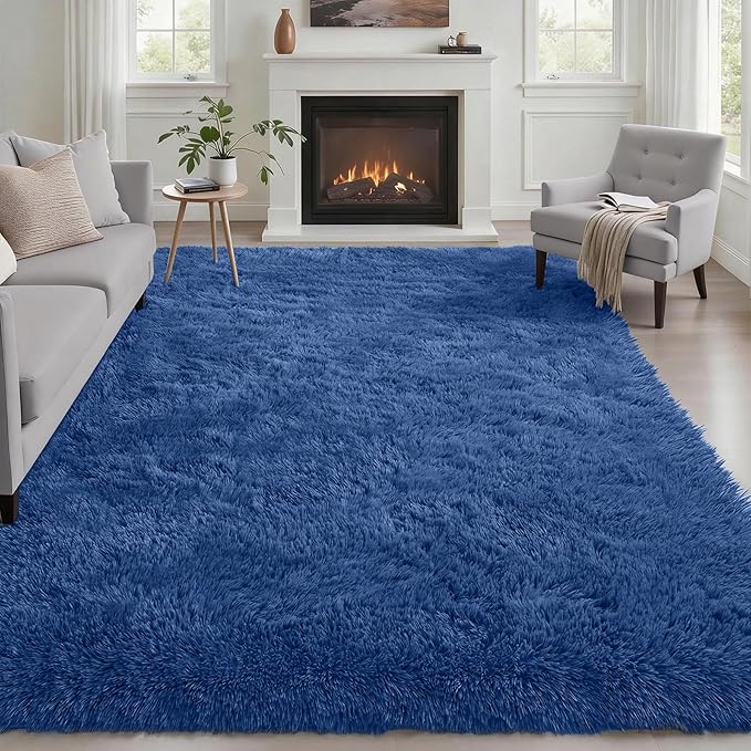 6x9 Area Rugs for Living Room Bedroom: Ultra Soft Fluffy Shag Rug Upgrade Non-Slip Non-Shedding Large Fuzzy Plush Carpet Indoor Floor Carpets for Kids Room Playroom Nursery Dorms Home Decor Blue