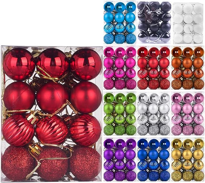 Emopeak 24Pcs Christmas Balls Ornaments for Xmas Christmas Tree - 4 Style Shatterproof Christmas Tree Decorations Hanging Ball for Holiday Wedding Party Decoration (Red, 1.3"/3.2CM)
