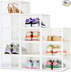 Amazon Basics Stackable and Foldable Clear Shoe Storage Organizer Box, Medium, 12-Pack