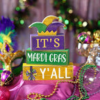 Lineshading 4 Pcs Mardi Gras Table Decorations Wooden Jester Hat Purple Golden Green Carnival Tiered Tray Decor Mardi Gras Centerpieces Decorative Hat Block Signs for Home Masquerade Party Kitchen