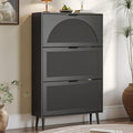 Shoe Cabinet for Entryway with 3 Flip Drawers, Slim Wooden Shoe Storage Organizer with Modern Fluted Pannel，Freestanding Narrow Hidden Shoe Rack for Hallway, Foyer, Living Room