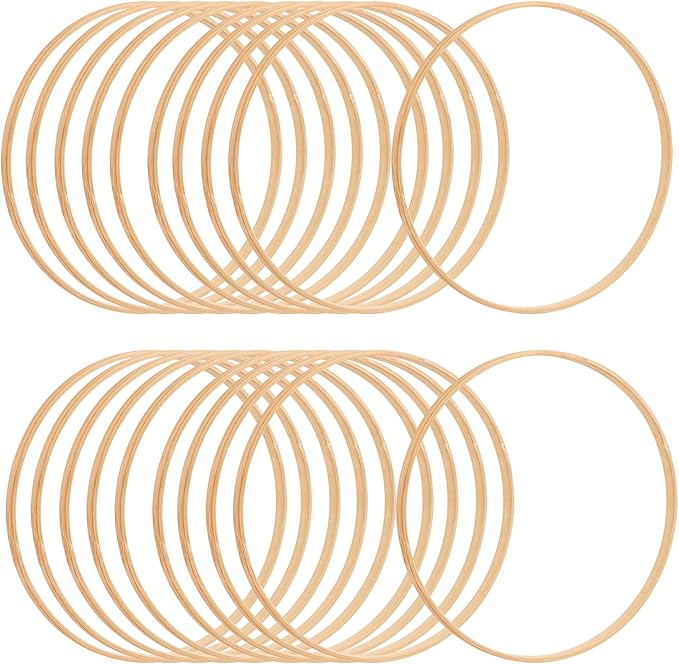 Framendino, 20 Pack Wooden Bamboo Ring Hoop Dream Catcher Rings Macrame Floral Hoops Craft for DIY Wedding Wreath Wall Hanging Decorations (8 in)