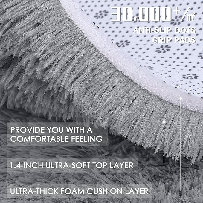 OLANLY 2x8 Machine Washable Runner Rugs for Hallway, Soft Fluffy Shaggy Bedside Rugs for Bedroom, Living Room, Indoor Floor Carpet for Kids Girls Boys, Nursery Rooms, Home Decor Aesthetic, Light Grey