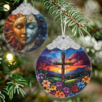 Cross Spring Flower Stained Glass Orament - Christmas Ornament - Christmas Decorations for Tree - Holiday Present ldeas - Gift Exchange