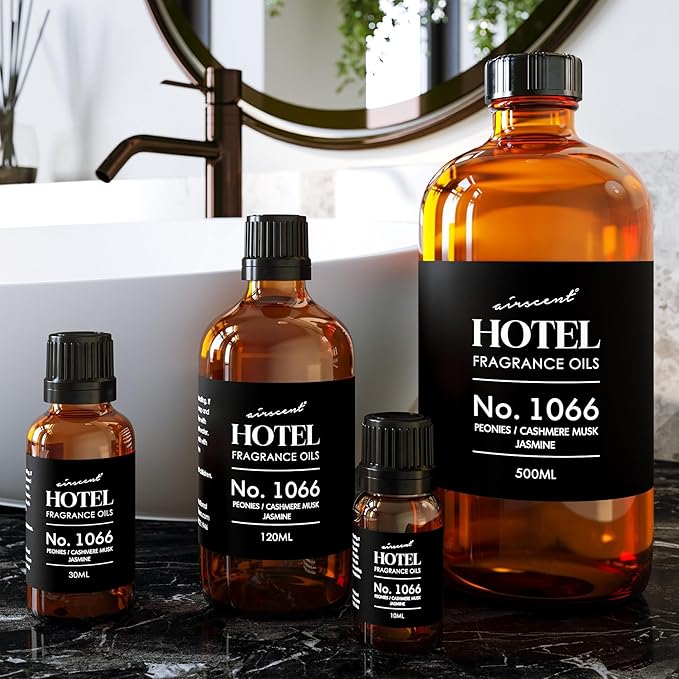 AirScent Hotel Diffuser Oil No. 1066 - Peonies Cashmere Jasmine - Premium Fragrance Oil for Ultrasonic and Waterless Diffusers and Crafting - 500 mL, 16.9 fl oz Glass Bottle