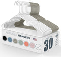 Neaties Plastic Hangers 30 Pack – Made in The USA – 6lb Capacity Standard Clothes Hangers with Notches and Reinforced Edges for Dresses, Lingerie, Shirts, Pants, and Jackets – White & Gray