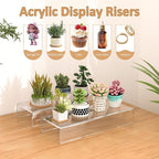 Sezanrpt Acrylic Shelf Riser 12x4.3x2 pack of 2, Clear Display Shelf 12” for Shoes, Glasses, Plants, Home Decors, Perfume, 12x4.3x2 Inch
