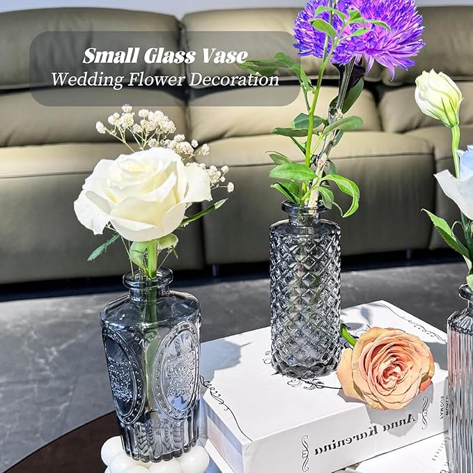 Mini Bud Vases As Wedding Centerpieces for Tables,Clear Bud Vases for Flowers,Small Flower Vases Suitable for Birthday Party,Anniversary,Wedding Reception,Baby Shower (Black, 12PCS)