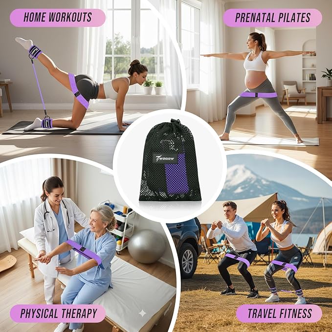 WOQQW Resistance Bands Set - Ankle Resistance Bands with Cuffs for Legs & Glute Workout, Fabric Booty Bands for Women, Home Gym Exercise Equipment for Hip, Pilates, Fitness, Yoga, Physical Therapy