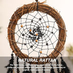 Dream Catcher Native American Boho Dreamcatcher Black Wall Decor, Handmade Rattan Natural Goose Feathers Wall Art Hanging Indian Room Decor for Bedroom Living Room