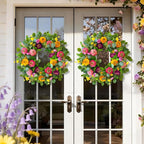 Spring Wreaths for Front Door 24 Inch Outdoor Spring Wreath with Peony Rose Ranunculus & Eucalyptus,Handmade Silk Summer Wreaths for Front Door,Spring Door Wreath for Porch Home Wall Window