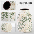 Beige and Green Vintage Rustic Ceramic Vase,Handcrafted Farmhouse Decorative Vase, Easy to Clean Perfect for Flowers Wedding Centerpiece or Shelf Decor 8Inch