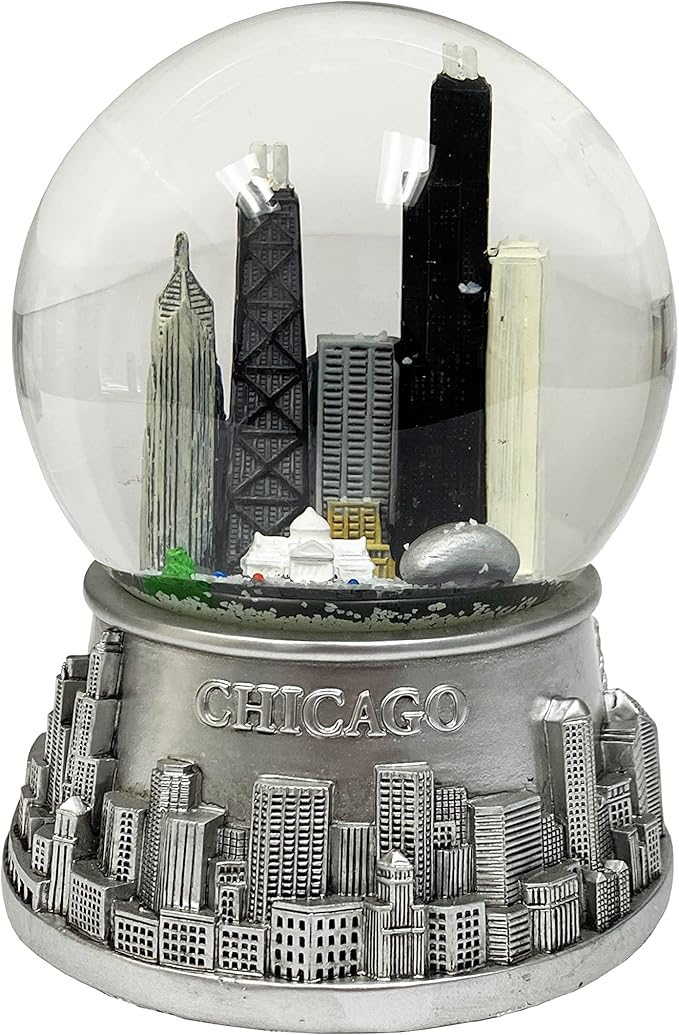 Musical Chicago Snow Globe - Water Globe - Pewter Look - 100mm