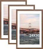 24x36 Picture Frame Brown Set of 3, Display Pictures 20x30 with Mat or 24 x 36 Without Mat, Poster Frames 24x36 for Wall Hanging Horizontal and Vertical