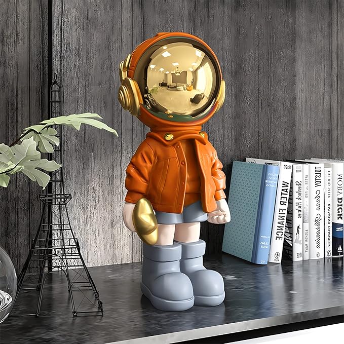 Dosker Astronaut Statues Spaceman Sculpture Polyresin Arts Gifts Orange Figurine Ornament Room Decor for Men,Home and Crafts Desktop Accessories Tabletop Decoration, Living Room, Office, Bookshelf