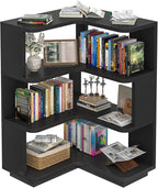 Armocity Corner Book Shelf - 4 Tier Corner Bookshelf Etagere Bookcase with Baffle, Freestanding L Shaped Display Shelf Stand for Home Office, Living Room, Bedroom, Kitchen, Black