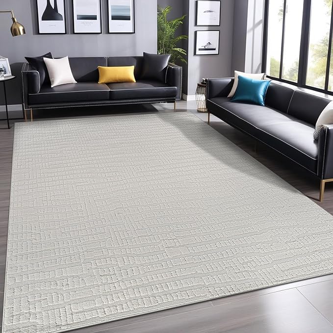 Modern Micro Loop Indoor Area Rugs for Living Room Bedroom Kitchen Geometric Pebble White 4x6 Luxury Durable Low and High Pile Non-Shedding Stain Resistant Soft Area Carpet 4 x 6