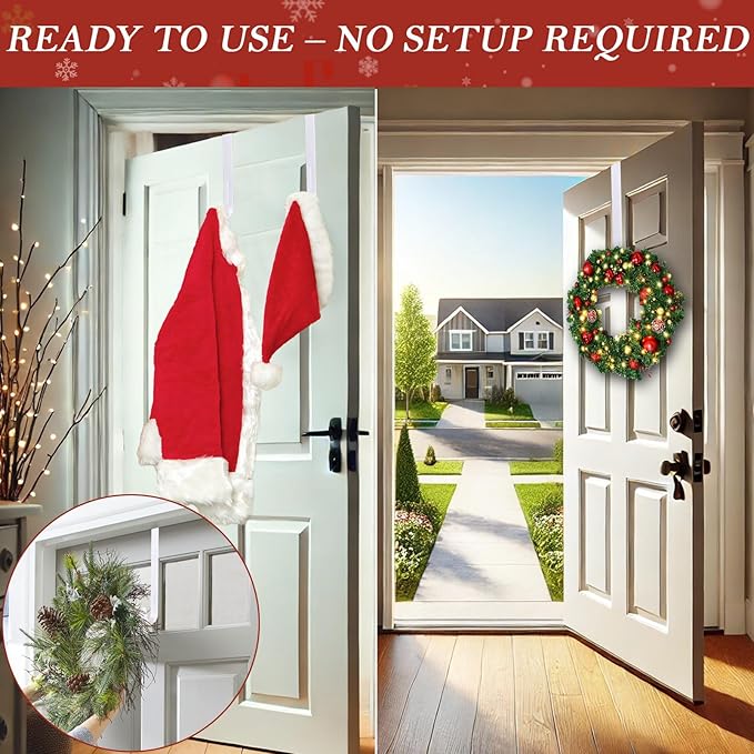 12" Metal Wreath Hanger for Front Door, Non-Scratch, 1 Pack White Wreath Hanger Heavy Duty, Over-the-Door Hooks for Hanging Welcome Sign, Wreath Holder for Easter, Halloween, Christmas Decorations