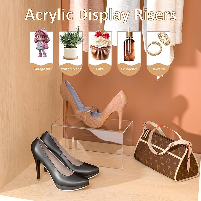 Sezanrpt Acrylic Shelf Riser 12x5.9x6 pack of 2, Large Acrylic Risers for Desserts, Cupcake, Toys, Collectibles, Merchandises, 12x5.9x6 Inch