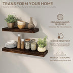 Marsmiles 40 inch Floating Shelves for Wall Solid Elm Wood Wall Mounted Shelves|Rustic Long Floating Shelves with Invisible Bracket for Bathroom Living Room Kitchen|Walnut, 1 Pack